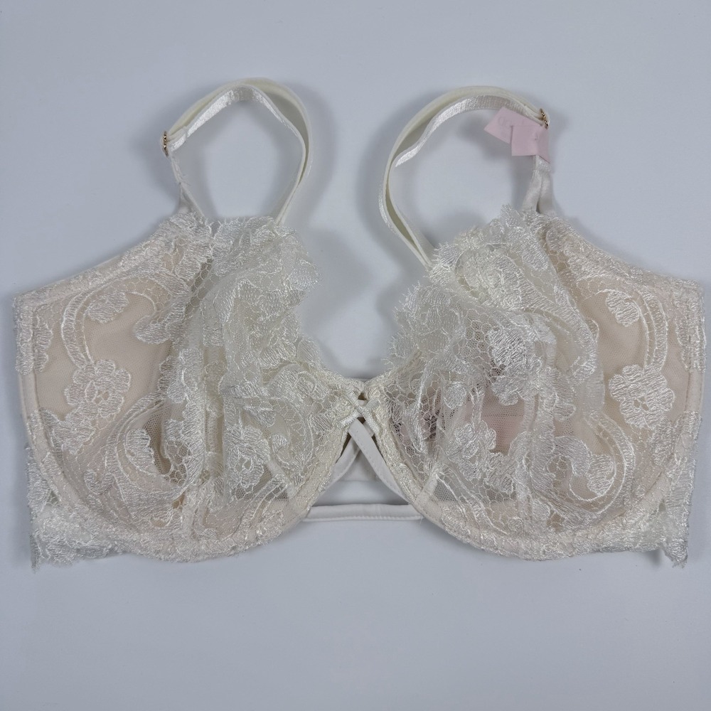 Victoria's Secret Dream Angels Lace Bra Sheer Unlined Uplift Off White 36DD NWT
